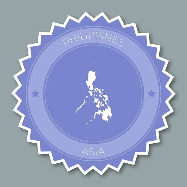 Filipinas insignia diseño plano redondo estilo plano etiqueta engomada de colores de moda con mapa de país y nombre — Vector de stock