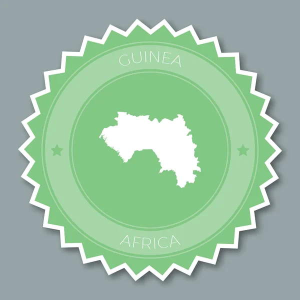 Insignia de Guinea diseño plano Adhesivo redondo de estilo plano de colores de moda con mapa de país y nombre — Vector de stock