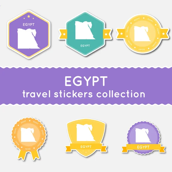 Egitto raccolta di adesivi di viaggio Grande set di adesivi con mappa del paese e il nome Stile di materiale piatto — Vettoriale Stock