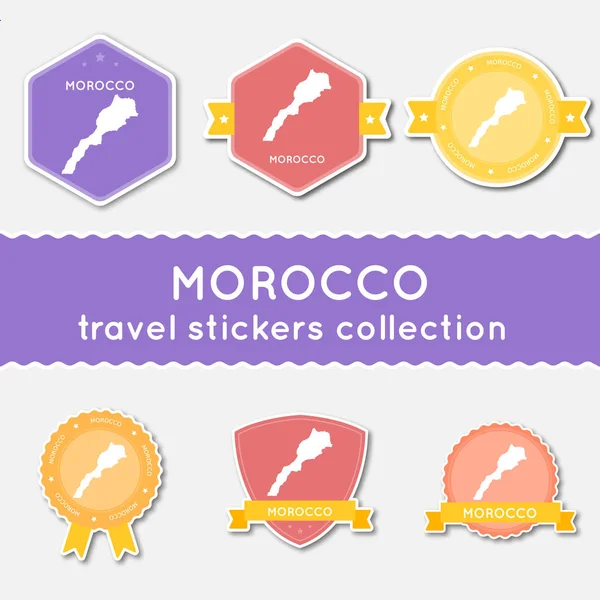 モロッコ旅行私たちとステッカー コレクション ステッカーの大きなセット状態の地図と名前平板 — ストックベクタ