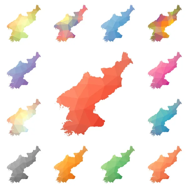 Corea del Norte geométrico mosaico poligonal estilo mapas colección teselación abstracta brillante baja — Vector de stock