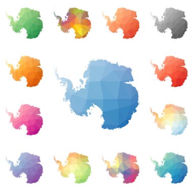 Antarktika geometrik poligonal mozaik tarzı koleksiyon parlak soyut mozaik düşük Poli haritalar