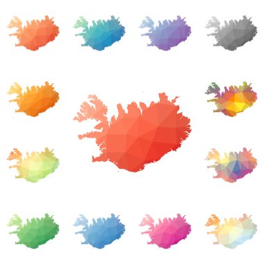 İzlanda geometrik poligonal mozaik tarzı koleksiyon parlak soyut mozaik düşük Poli haritalar