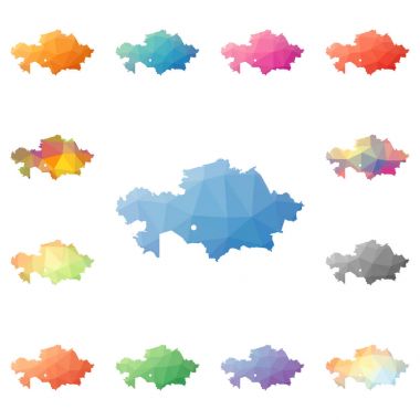 Kazakistan geometrik poligonal mozaik tarzı koleksiyon parlak soyut mozaik düşük Poli haritalar