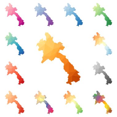 Laos geometrik poligonal mozaik tarzı koleksiyon parlak soyut mozaik düşük Poli haritalar