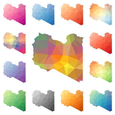 Libya geometrik poligonal mozaik tarzı koleksiyon parlak soyut mozaik düşük Poli haritalar