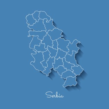 Sırbistan bölgesi harita mavi beyaz anahat ve gölge üzerinde mavi arka plan detaylı harita Sırbistan