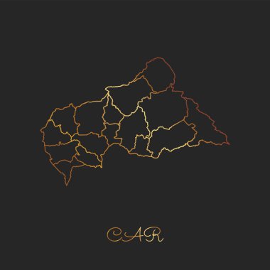 Araba bölgesi harita altın gradyan anahat araba bölgeler vektör koyu arka plan detaylı haritada