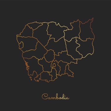 Kamboçya bölgesi harita altın gradyan anahat Kamboçya bölgeler ayrıntılı haritası koyu arka plan üzerinde