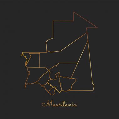 Moritanya bölgesi harita altın gradyan anahat koyu arka plan detaylı Moritanya Haritası