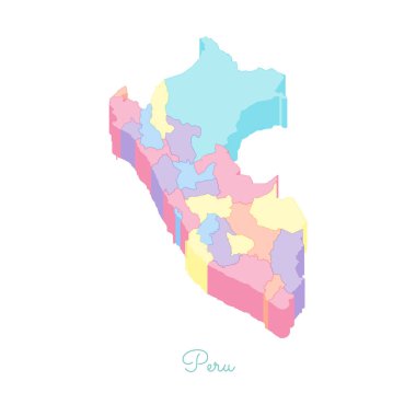 Peru bölgesi harita renkli izometrik üstten görünüm ayrıntılı harita Peru bölgeleri vektör çizim