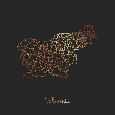 Slovenya bölgesi harita altın gradyan anahat koyu arka plan detaylı harita Slovenya bölgeler üzerinde