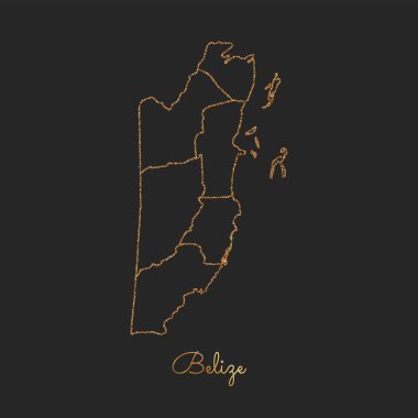 Belize bölgesi harita altın glitter anahat parlak yıldız koyu arka planda ayrıntılı göster