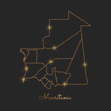 Moritanya bölgesi harita altın glitter anahat parlak yıldız koyu arka planda ayrıntılı göster