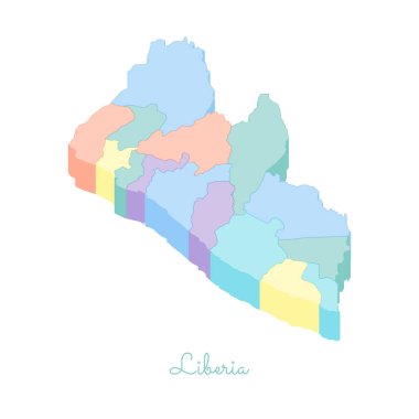 Liberya bölgelerinde vektör harita Liberya bölgesi harita renkli izometrik en iyi görünümü ayrıntılı