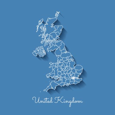 İngiltere bölgesi harita mavi beyaz anahat ve gölge üzerinde mavi arka plan Detaylı Haritası