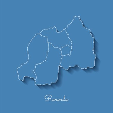 Ruanda bölgesi harita mavi beyaz anahat ve gölge üzerinde mavi arka plan detaylı Ruanda Haritası