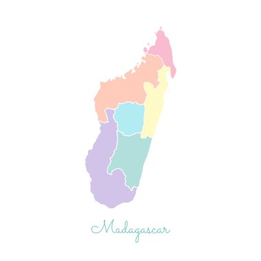 Madagaskar bölgesi Haritası ayrıntılı Beyaz anahat ile renkli harita Madagaskar bölgelerinde vektör