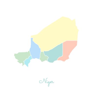 Nijer bölge Nijer bölgeleri vektör çizim beyaz anahat Detaylı Haritası ile renkli göster