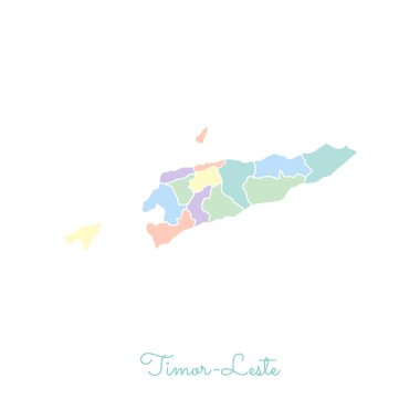 Timorleste bölgesi Haritası ayrıntılı Beyaz anahat ile renkli Timorleste bölgelerinde vektör harita