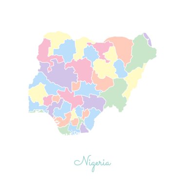 Nijerya bölgesi Haritası ayrıntılı Beyaz anahat ile renkli harita Nijerya bölgelerinde vektör