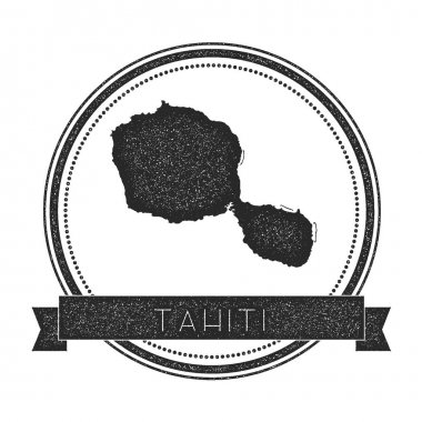 Tahiti Haritası damga Retro sıkıntılı Insignia Hipster rozeti ile metin afiş Adası vektör yuvarlak