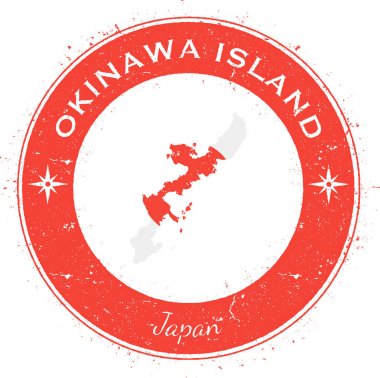 Okinawa Adası dairesel vatansever rozet Grunge lastik damgası Adası bayrak harita ve adı ile