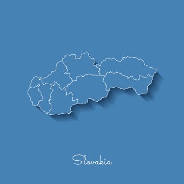 Beyaz anahat ve Slovakya'nın mavi arka plan detaylı haritada gölge ile Slovakya Bölgesi harita mavi