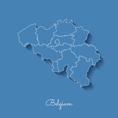 Belçika bölgesi harita mavi beyaz anahat ve gölge üzerinde mavi arka plan detaylı harita Belçika