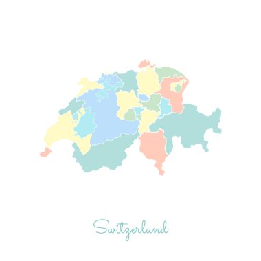 İsviçre Bölge: beyaz anahat ayrıntılı renkli harita İsviçre bölgelerinde vektör