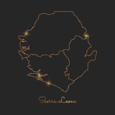 Sierra Leone Bölge Haritası altın glitter anahat koyu arka plan ayrıntılı üzerinde parlak yıldız ile