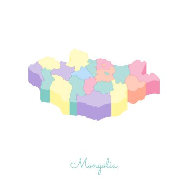 Moğolistan bölgelerinde vektör harita Moğolistan bölgesi harita renkli izometrik en iyi görünümü ayrıntılı