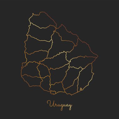 Uruguay bölgesi harita altın gradyan anahat koyu arka plan detaylı harita Uruguay bölgeler üzerinde