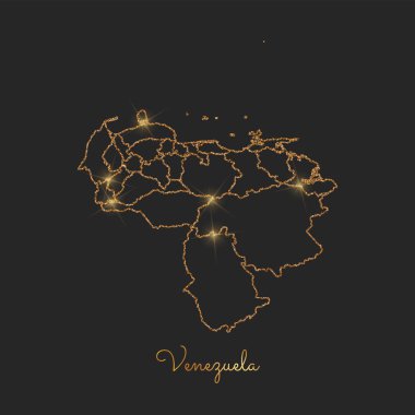 Venezuela bölgesi harita altın glitter anahat parlak yıldız koyu arka planda ayrıntılı göster