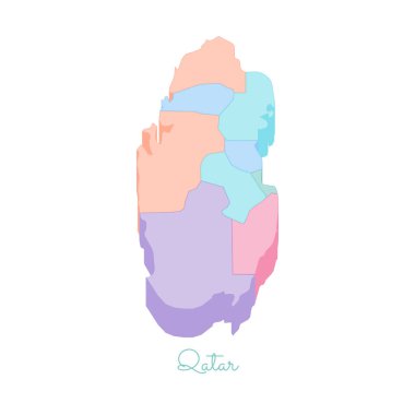 Katar bölgesi harita renkli izometrik üstten görünüm ayrıntılı harita Katar bölgeleri vektör çizim