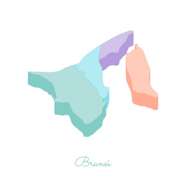 Brunei bölgesi harita renkli izometrik üstten görünüm ayrıntılı harita Brunei bölgeleri vektör çizim