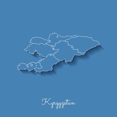 Kırgızistan bölgesi harita mavi beyaz anahat ve gölge üzerinde mavi arka plan Detaylı Haritası