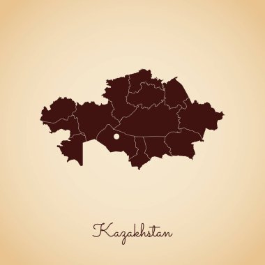 Kazakistan bölgesi harita retro tarzı kahverengi anahat eski kağıt arka planda ayrıntılı harita Kazakistan