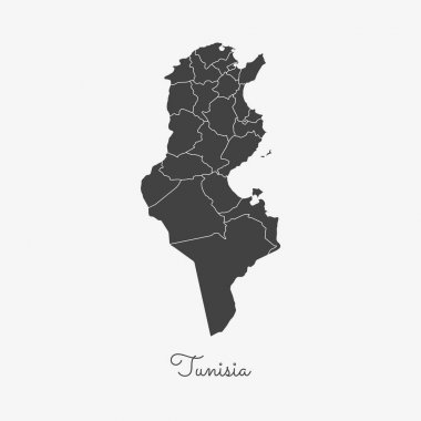 Tunus bölge gri anahat Tunus bölgeler vektör beyaz arka plan detaylı haritada göster