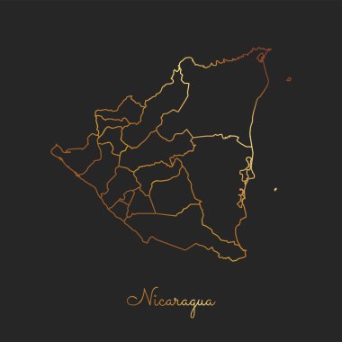 Nikaragua bölgesi harita altın gradyan anahat koyu arka plan detaylı harita Nikaragua bölgeler üzerinde