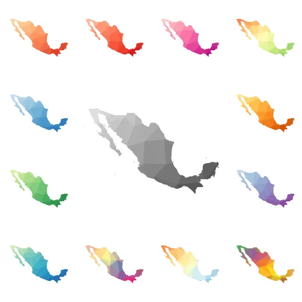México geométrica mosaico poligonal estilo mapas colección teselación abstracta brillante baja poli — Vector de stock