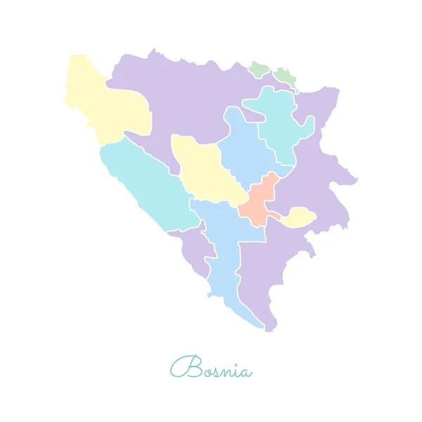 Bosnia región mapa colorido con contorno blanco Mapa detallado de Bosnia regiones Vector illustration — Vector de stock