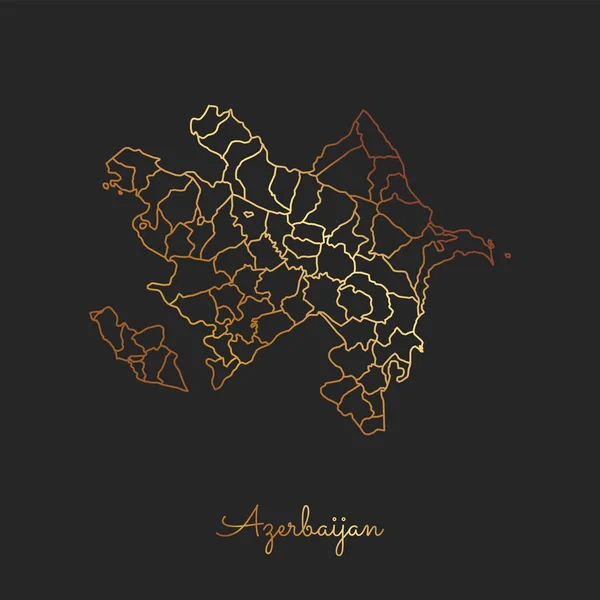 Karte der Region Azerbaijan mit goldenem Verlauf auf dunklem Hintergrund detaillierte Karte von Azerbaijan — Stockvektor