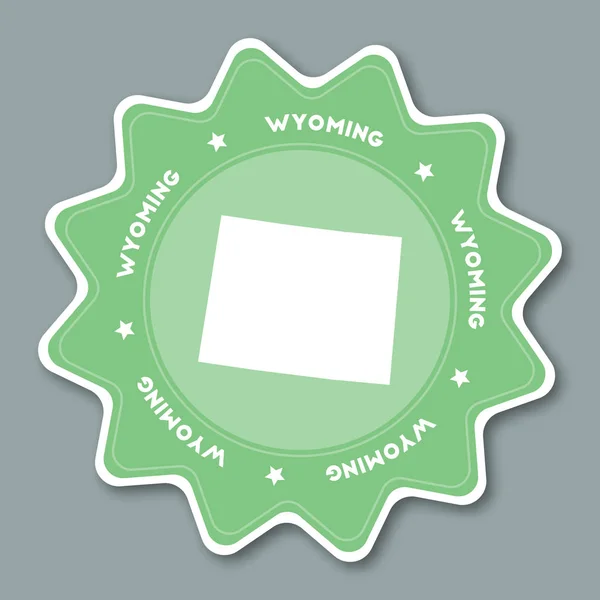 Wyoming kaart sticker in trendy kleuren reizen sticker met ons framenaam en kaart kan worden gebruikt als — Stockvector