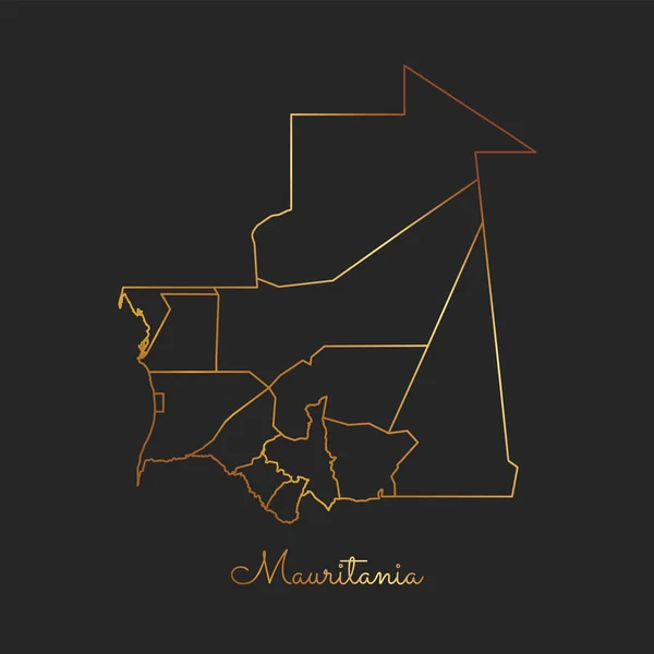 Mauretanien region map goldene gradienten umriss auf dunklem hintergrund detaillierte karte von mauretanien — Stockvektor
