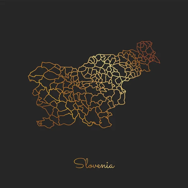 Slovenya bölgesi harita altın gradyan anahat koyu arka plan detaylı harita Slovenya bölgeler üzerinde