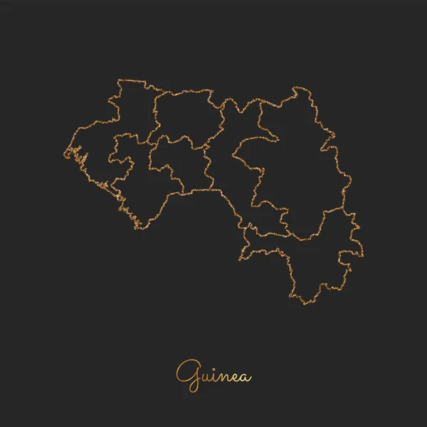 Karte der Region Guinea mit goldenem Glitzerumriss mit funkelnden Sternen auf dunklem Hintergrund Detailkarte von — Stockvektor