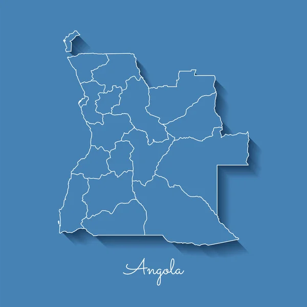 Angola carte de la région bleue avec contour blanc et ombre sur fond bleu Carte détaillée de l'Angola — Image vectorielle