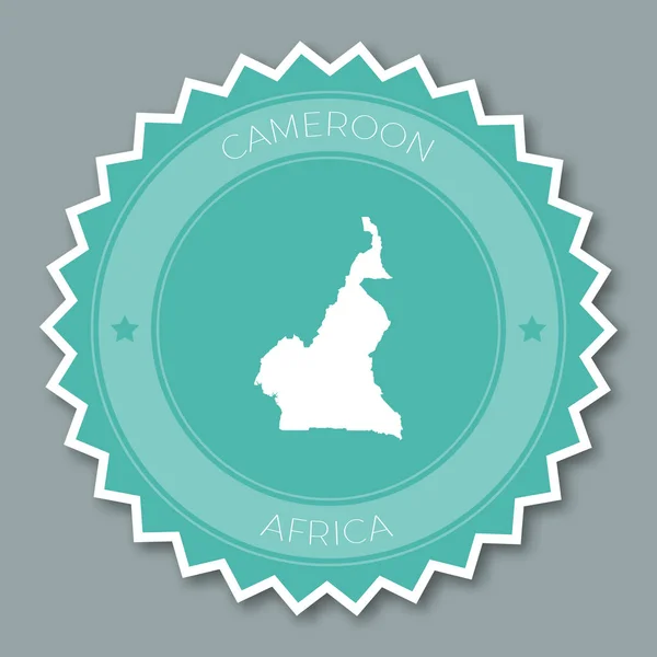 Kamerun Abzeichen flaches Design rund flachen Stil Aufkleber in trendigen Farben mit Landkarte und Namen — Stockvektor