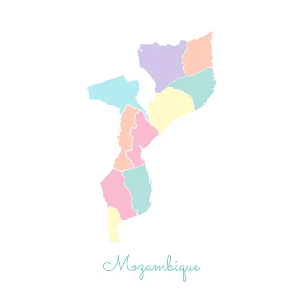 Carte de la région du Mozambique colorée avec contour blanc Carte détaillée des régions du Mozambique Vector — Image vectorielle